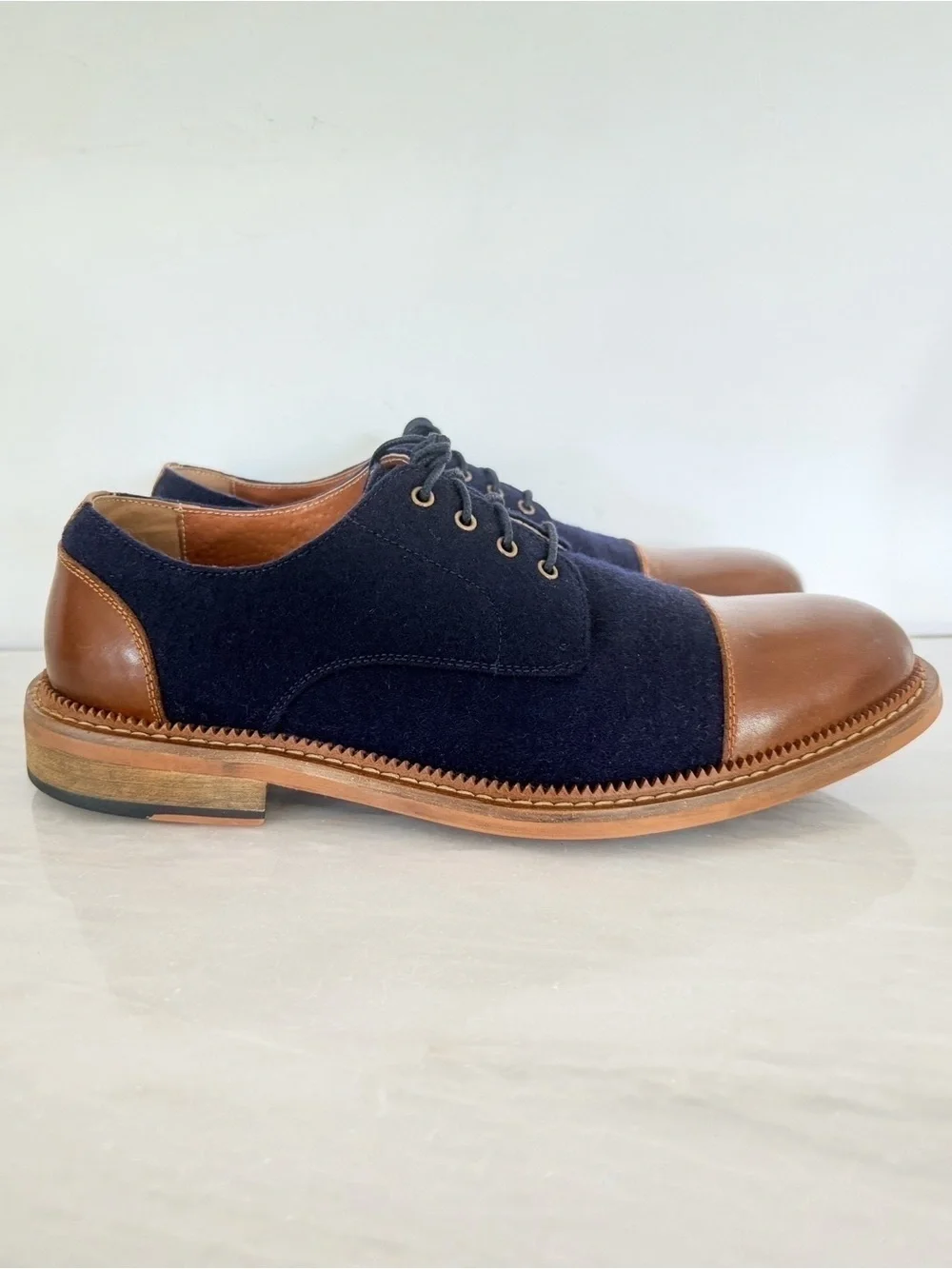 Vintage Foundry Co Dante Cap Toe Oxford Shoes Men’s 10 Blue Suede Brown Leather